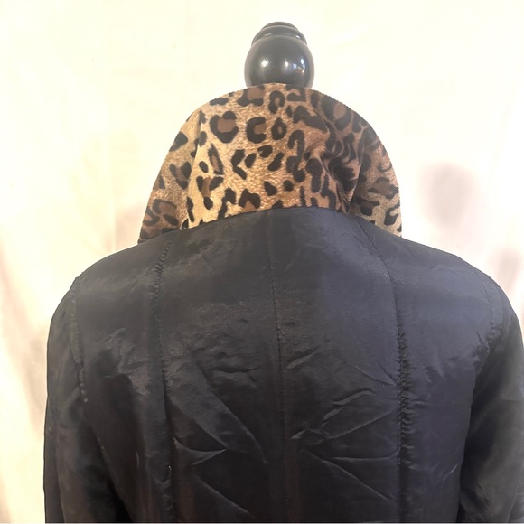 Vtg Haband Leopard Print Black Silk Pea Coat Size M 90's Mob Wife Glamour Wife - Picture 12 of 15